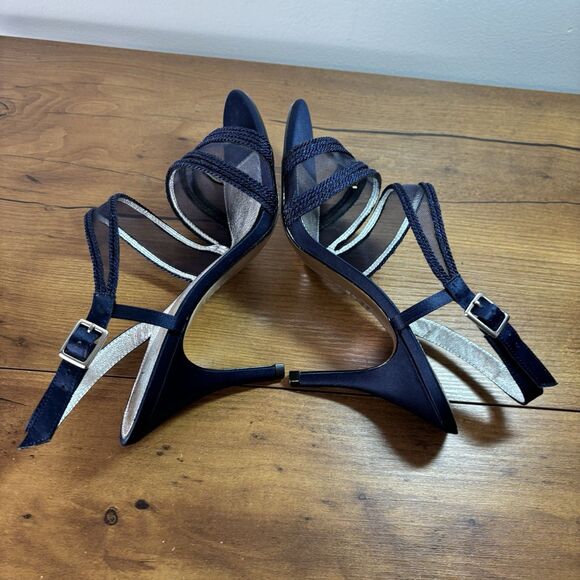 Adrianna Papell Womens 8.5 Navy Blue Strappy Mesh Formal Heels Shoes - Picture 3 of 7